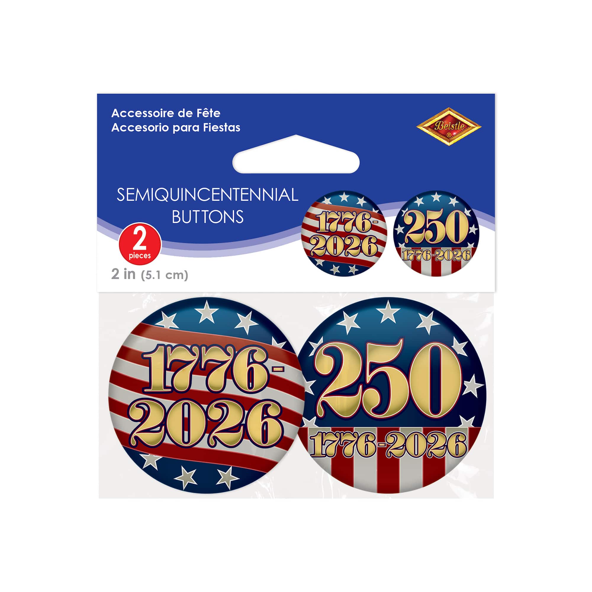 Beistle 2" Semiquincentennial Buttons, 6ct.